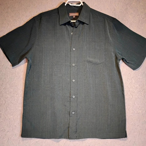 Denver Hayes Classic Fit Green/Gold Metallic Short Sleeve Shirt Size Medium - Picture 1 of 7